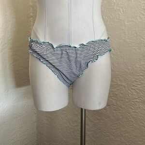 Victoria’s Secret Black White Stripe Light Blue Ruffle Scrunch Bikini Bottoms L